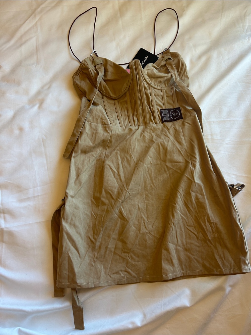 PrettyLittleThing Khaki Corset-Style Spaghetti Strap Top